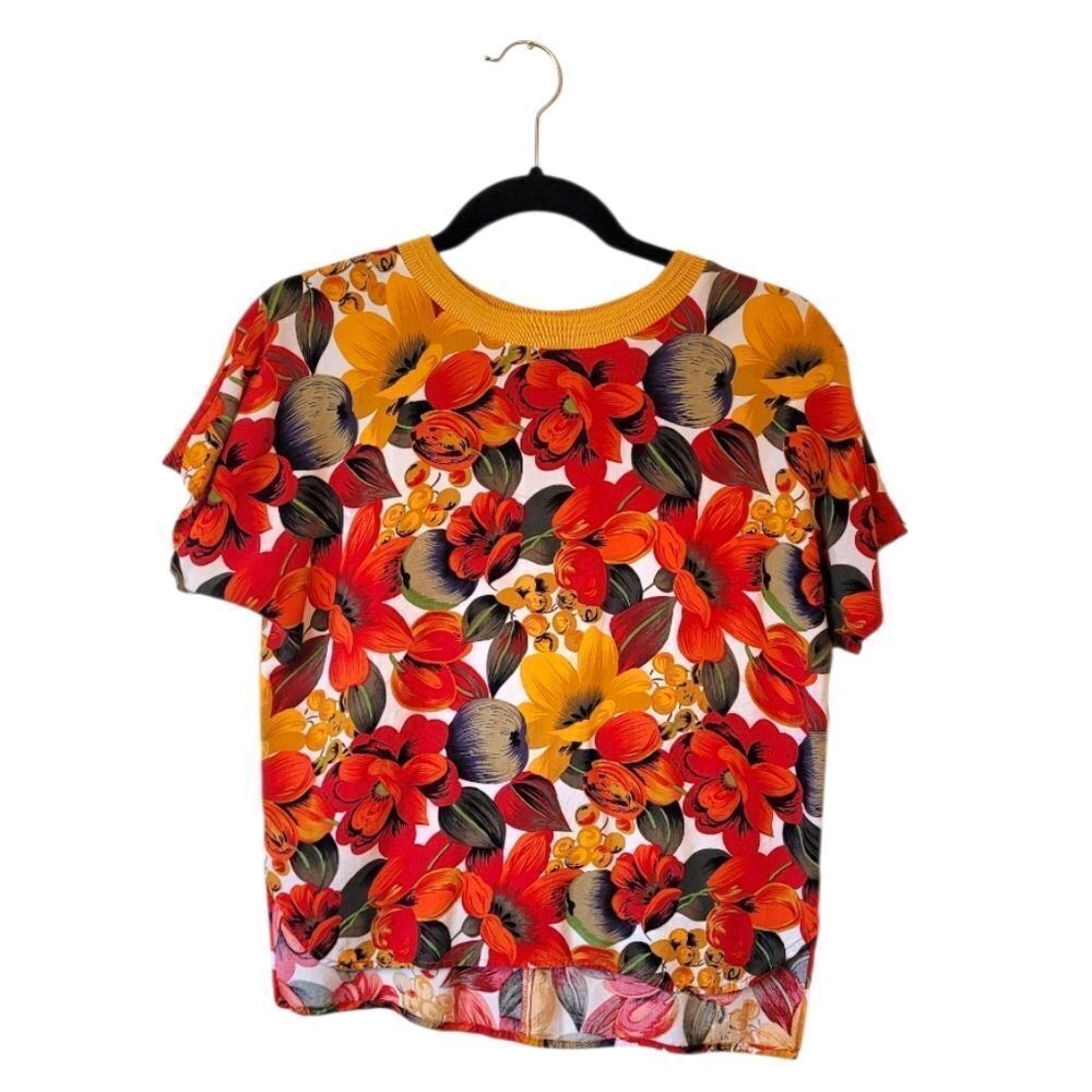 Vintage Worthington Vibrant Tropical Floral Women's Blouse Size 10